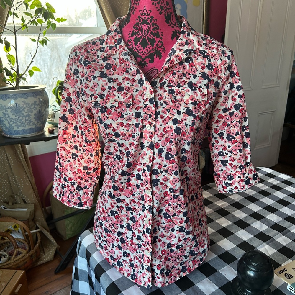 St. John's Bay Pink and Black Floral Top